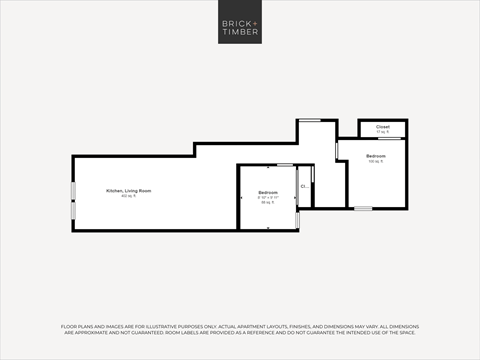 Floor plan for 2 beds, 1 bath, 754 sqft